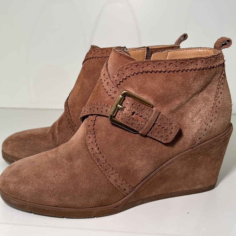 Fraco Sarto brown|tan wedge ankle bootie